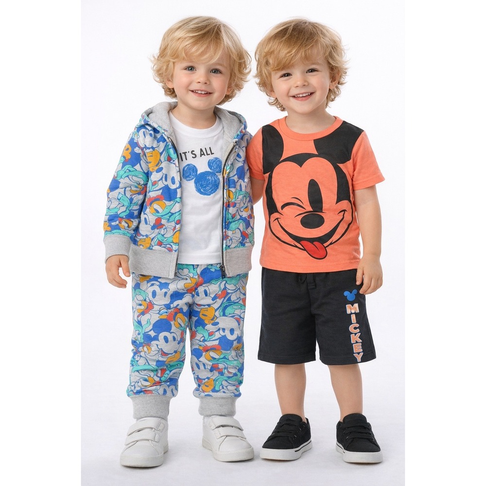 DISNEY Mickey Mouse 5-Piece Outfit Set Hoodie Tee Shorts Toddler Boys 2T